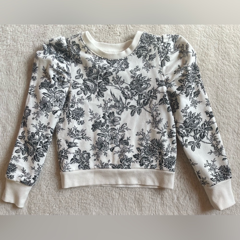 Janie and Jack | White & Black Floral Puff Sleeve Sweatshirt | 8